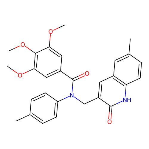 3,4,5-trimethoxy-N-[(6-methyl-2-oxo-1H-quinolin-3-yl)methyl]-N-(4-methylphenyl)benzamide structure