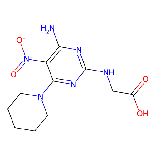 2-((4-Amino-5-nitro-6-(piperidin-1-yl)pyrimidin-2-yl)amino)acetic acid structure