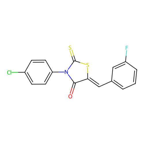 (5Z)-3-(4-chlorophenyl)-5-(3-fluorobenzylidene)-2-thioxo-1,3-thiazolidin-4-one structure