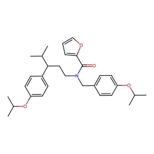 N-(4-isopropoxybenzyl)-N-(3-(4-isopropoxyphenyl)-4-methylpentyl)furan-2-carboxamide structure