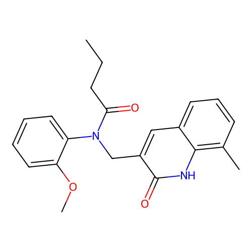 N-(2-methoxyphenyl)-N-[(8-methyl-2-oxo-1H-quinolin-3-yl)methyl]butanamide structure
