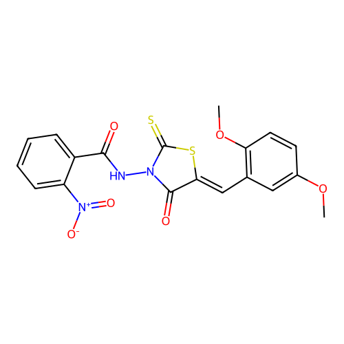 (Z)-N-(5-(2,5-dimethoxybenzylidene)-4-oxo-2-thioxothiazolidin-3-yl)-2-nitrobenzamide structure