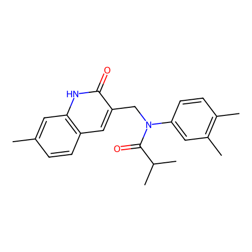 N-(3,4-dimethylphenyl)-N-((2-hydroxy-7-methylquinolin-3-yl)methyl)isobutyramide structure