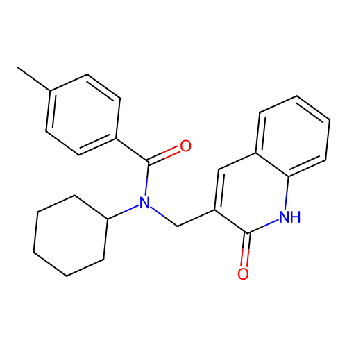 N-cyclohexyl-4-methyl-N-[(2-oxo-1H-quinolin-3-yl)methyl]benzamide structure