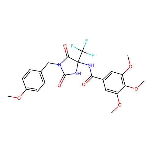 3,4,5-trimethoxy-N-(1-(4-methoxybenzyl)-2,5-dioxo-4-(trifluoromethyl)imidazolidin-4-yl)benzamide structure