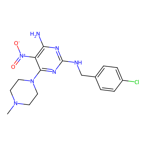 [4-amino-6-(4-methylpiperazinyl)-5-nitropyrimidin-2-yl][(4-chlorophenyl)methyl ]amine structure