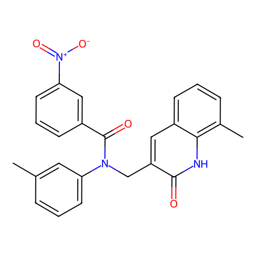 N-[(8-methyl-2-oxo-1H-quinolin-3-yl)methyl]-N-(3-methylphenyl)-3-nitrobenzamide structure