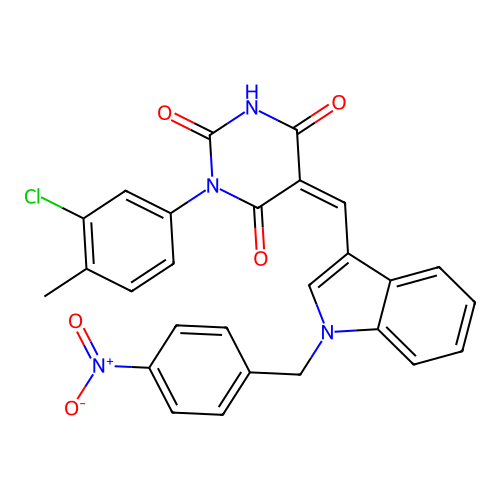 (5Z)-1-(3-chloro-4-methylphenyl)-5-[[1-[(4-nitrophenyl)methyl]indol-3-yl]methylidene]-1,3-diazinane-2,4,6-trione structure
