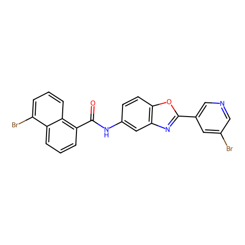 5-bromo-N-[2-(5-bromopyridin-3-yl)-1,3-benzoxazol-5-yl]naphthalene-1-carboxamide structure