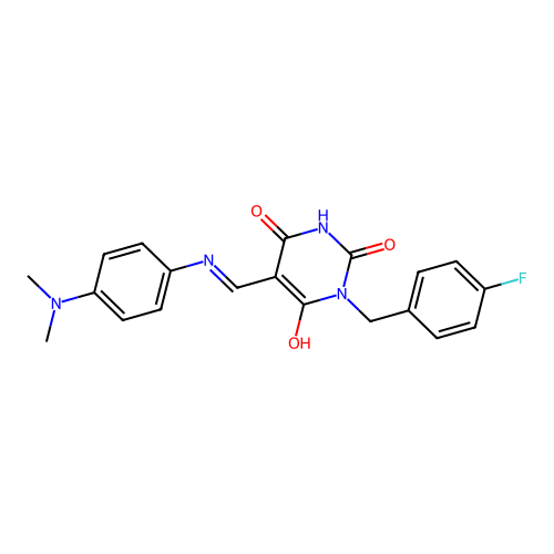 (5E)-5-({[4-(dimethylamino)phenyl]amino}methylidene)-3-(4-fluorobenzyl)-6-hydroxypyrimidine-2,4(3H,5H)-dione structure