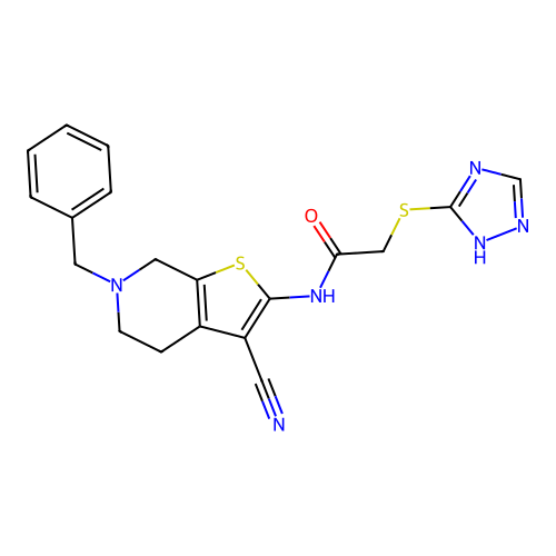 2-((4H-1,2,4-triazol-3-yl)thio)-N-(6-benzyl-3-cyano-4,5,6,7-tetrahydrothieno[2,3-c]pyridin-2-yl)acetamide structure