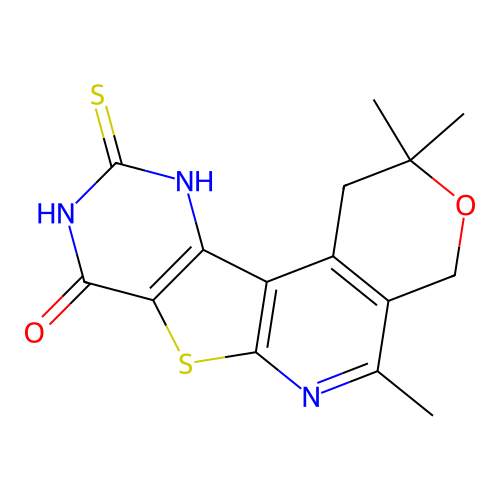 2,2,5-trimethyl-10-thioxo-4,9,10,11-tetrahydro-1H-pyrano[4'',3'':4',5']pyrido[3',2':4,5]thieno[3,2-d]pyrimidin-8(2H)-one structure