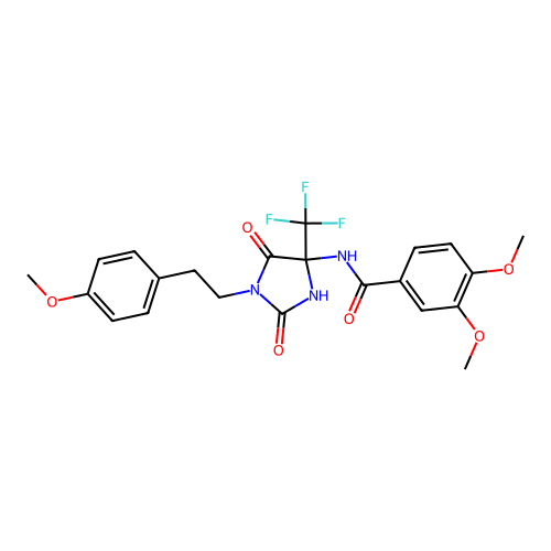 3,4-dimethoxy-N-(1-(4-methoxyphenethyl)-2,5-dioxo-4-(trifluoromethyl)imidazolidin-4-yl)benzamide structure