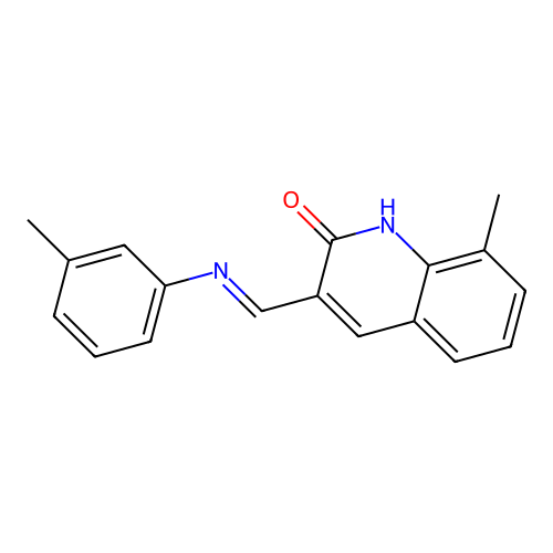 (E)-8-methyl-3-((m-tolylimino)methyl)quinolin-2-ol structure