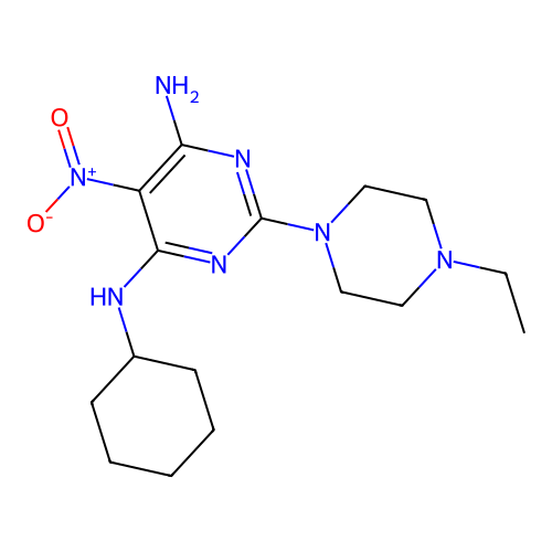[6-Amino-2-(4-ethylpiperazinyl)-5-nitropyrimidin-4-yl]cyclohexylamine structure