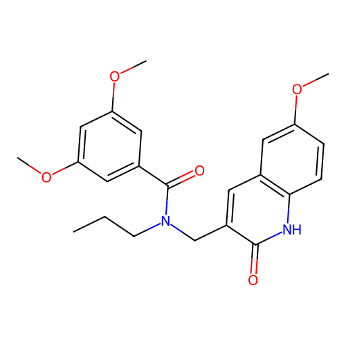 3,5-dimethoxy-N-[(6-methoxy-2-oxo-1H-quinolin-3-yl)methyl]-N-propylbenzamide structure
