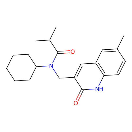 N-cyclohexyl-2-methyl-N-[(6-methyl-2-oxo-1H-quinolin-3-yl)methyl]propanamide structure