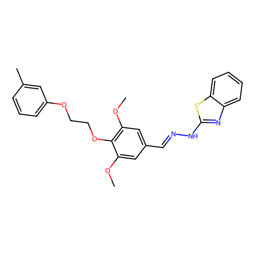 2-[(2E)-2-{3,5-dimethoxy-4-[2-(3-methylphenoxy)ethoxy]benzylidene}hydrazinyl]-1,3-benzothiazole structure