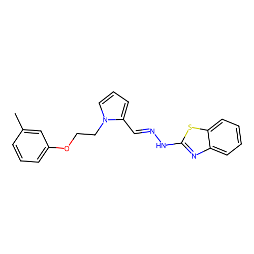 (E)-2-(2-((1-(2-(m-tolyloxy)ethyl)-1H-pyrrol-2-yl)methylene)hydrazinyl)benzo[d]thiazole structure