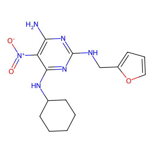 N'-Cyclohexyl-N-furan-2-ylmethyl-5-nitro-pyrimidine-2,4,6-triamine structure