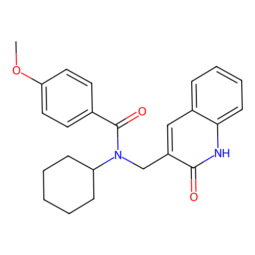 N-cyclohexyl-4-methoxy-N-[(2-oxo-1,2-dihydroquinolin-3-yl)methyl]benzamide structure