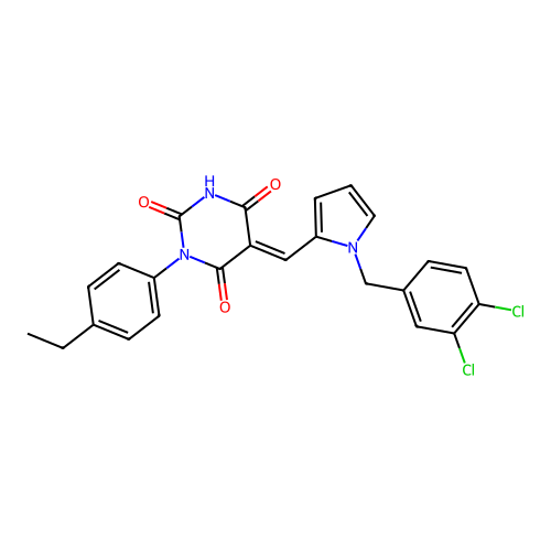 (5E)-5-[[1-[(3,4-dichlorophenyl)methyl]pyrrol-2-yl]methylidene]-1-(4-ethylphenyl)-1,3-diazinane-2,4,6-trione structure