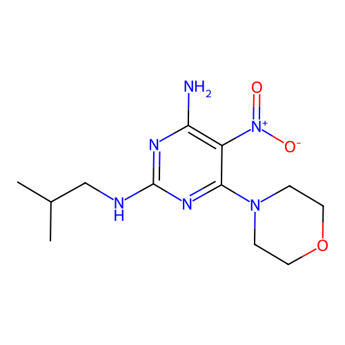 2-N-(2-methylpropyl)-6-morpholin-4-yl-5-nitropyrimidine-2,4-diamine structure