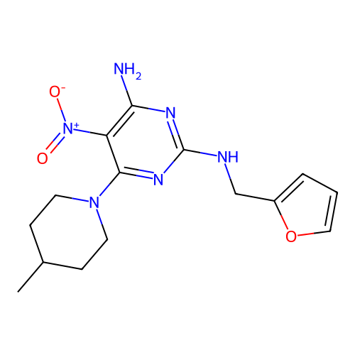 [4-Amino-6-(4-methylpiperidyl)-5-nitropyrimidin-2-yl](2-furylmethyl)amine structure