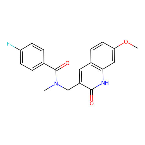 4-fluoro-N-[(7-methoxy-2-oxo-1H-quinolin-3-yl)methyl]-N-methylbenzamide structure