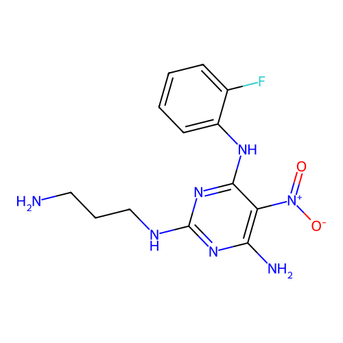 {6-Amino-2-[(3-aminopropyl)amino]-5-nitropyrimidin-4-yl}(2-fluorophenyl)amine structure