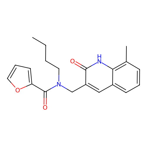 N-butyl-N-[(8-methyl-2-oxo-1,2-dihydroquinolin-3-yl)methyl]furan-2-carboxamide structure