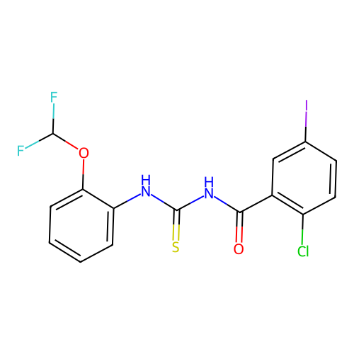 2-chloro-N-((2-(difluoromethoxy)phenyl)carbamothioyl)-5-iodobenzamide structure
