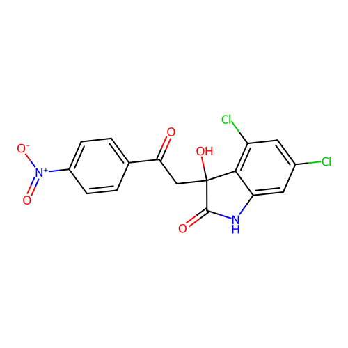 4,6-dichloro-3-hydroxy-3-(2-(4-nitrophenyl)-2-oxoethyl)indolin-2-one structure