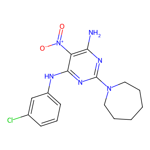 2-(azepan-1-yl)-N-(3-chlorophenyl)-5-nitropyrimidine-4,6-diamine structure