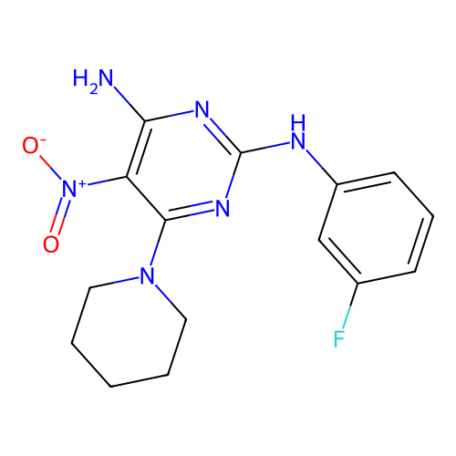 N~2~-(3-fluorophenyl)-5-nitro-6-(piperidin-1-yl)pyrimidine-2,4-diamine structure