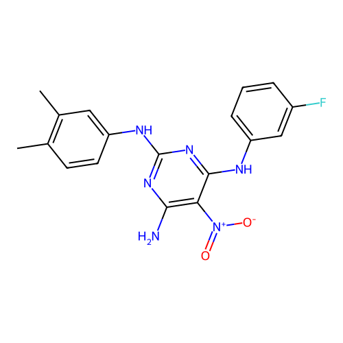 N2-(3,4-Dimethylphenyl)-N4-(3-fluorophenyl)-5-nitropyrimidine-2,4,6-triamine structure