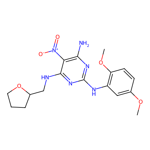 2-N-(2,5-dimethoxyphenyl)-5-nitro-4-N-(oxolan-2-ylmethyl)pyrimidine-2,4,6-triamine structure
