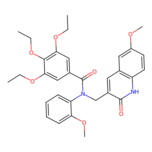 3,4,5-triethoxy-N-[(6-methoxy-2-oxo-1H-quinolin-3-yl)methyl]-N-(2-methoxyphenyl)benzamide structure