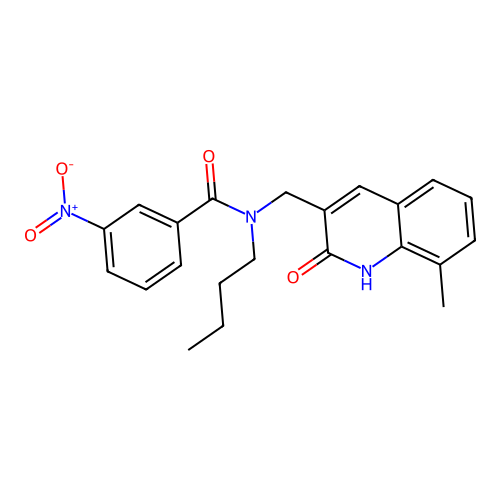 N-butyl-N-[(8-methyl-2-oxo-1H-quinolin-3-yl)methyl]-3-nitrobenzamide structure