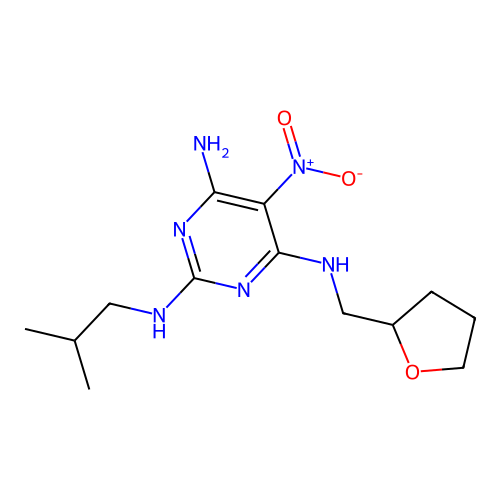 N-Isobutyl-5-nitro-N'-(tetrahydro-furan-2-ylmethyl)-pyrimidine-2,4,6-triamine structure