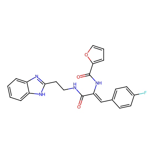 (Z)-N-(3-((2-(1H-benzo[d]imidazol-2-yl)ethyl)amino)-1-(4-fluorophenyl)-3-oxoprop-1-en-2-yl)furan-2-carboxamide structure
