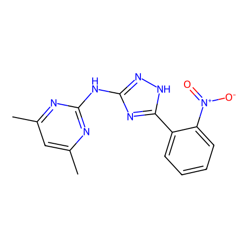 4,6-dimethyl-N-[5-(2-nitrophenyl)-1H-1,2,4-triazol-3-yl]pyrimidin-2-amine structure