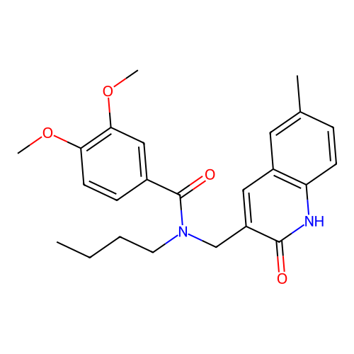 N-butyl-3,4-dimethoxy-N-[(6-methyl-2-oxo-1H-quinolin-3-yl)methyl]benzamide structure