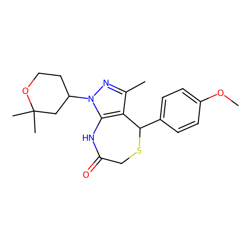 1-(2,2-Dimethyl-tetrahydro-pyran-4-yl)-4-(4-methoxy-phenyl)-3-methyl-4,8-dihydro-1H-pyrazolo[3,4-e][1, 4]thiazepin-7-one structure