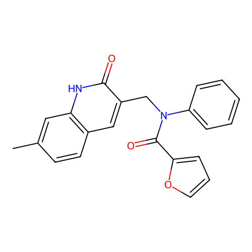 N-[(7-methyl-2-oxo-1H-quinolin-3-yl)methyl]-N-phenyl-2-furancarboxamide structure