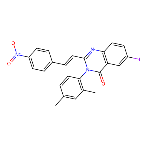 (E)-3-(2,4-dimethylphenyl)-6-iodo-2-(4-nitrostyryl)quinazolin-4(3H)-one structure
