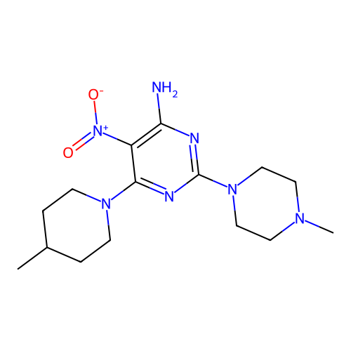 2-(4-Methylpiperazin-1-yl)-6-(4-methylpiperidin-1-yl)-5-nitropyrimidin-4-amine structure