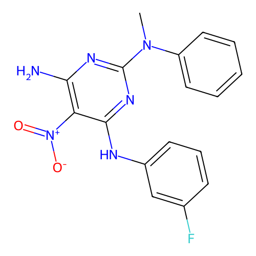 {4-Amino-6-[(3-fluorophenyl)amino]-5-nitropyrimidin-2-yl}methylphenylamine structure