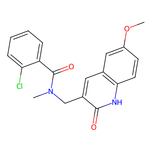 2-chloro-N-[(6-methoxy-2-oxo-1H-quinolin-3-yl)methyl]-N-methylbenzamide structure