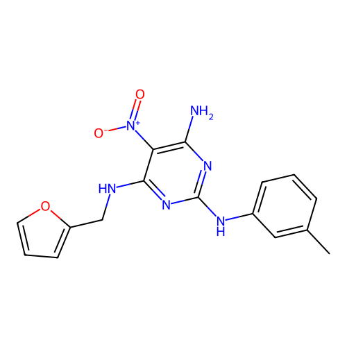 N'-Furan-2-ylmethyl-5-nitro-N-m-tolyl-pyrimidine-2,4,6-triamine structure